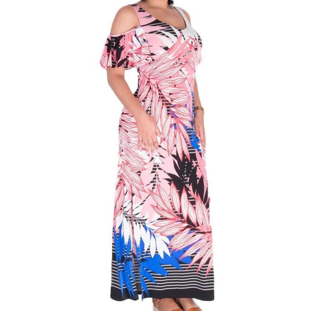NWT Nine West Coral Pink Blue Cold Shoulder Dress